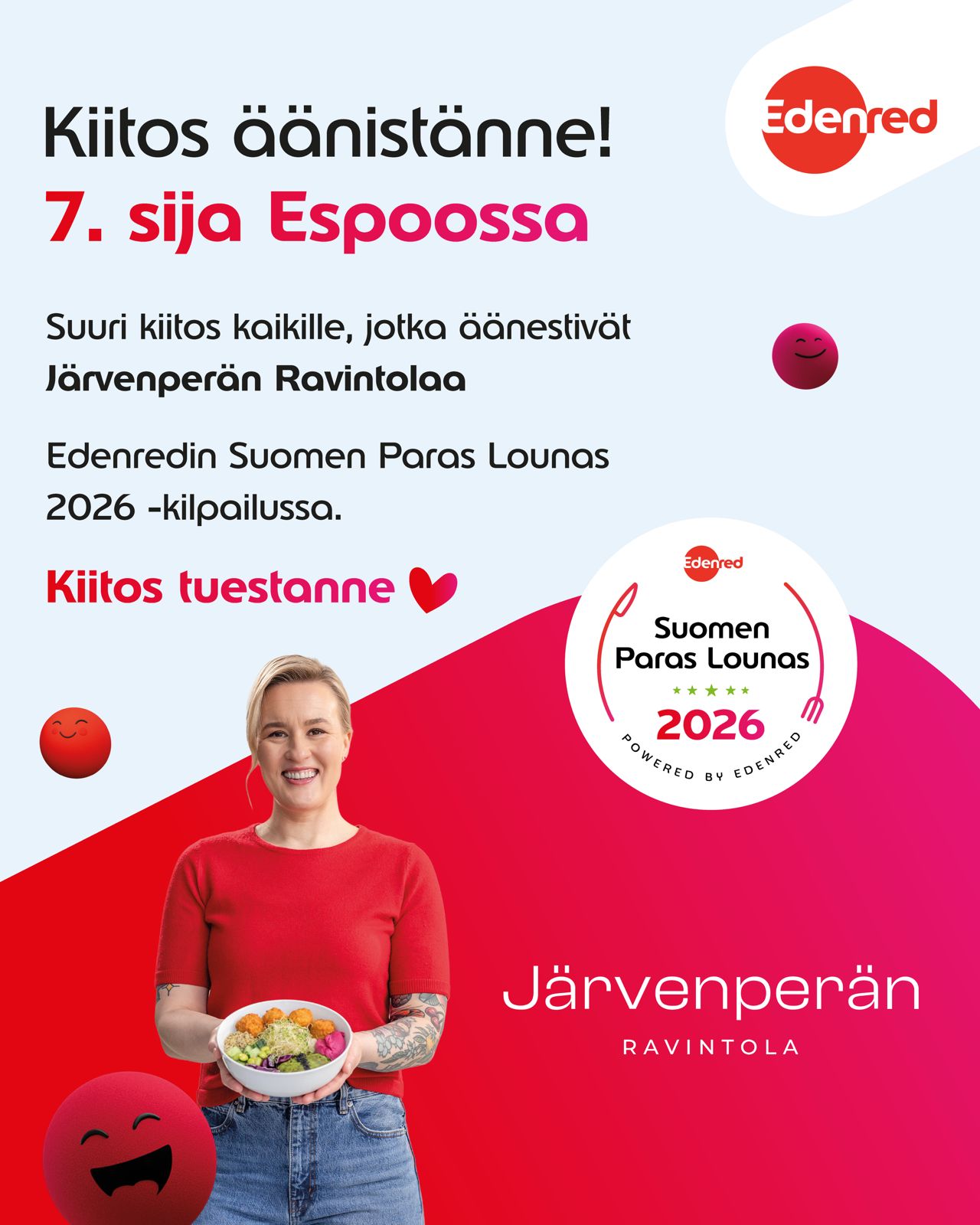 Järvenperän Ravintola ranked 7th in Espoo - Edenred Best Lunch in Finland 2026 award badge